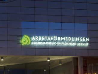 Arbetsförmedlingen fasadskylt.